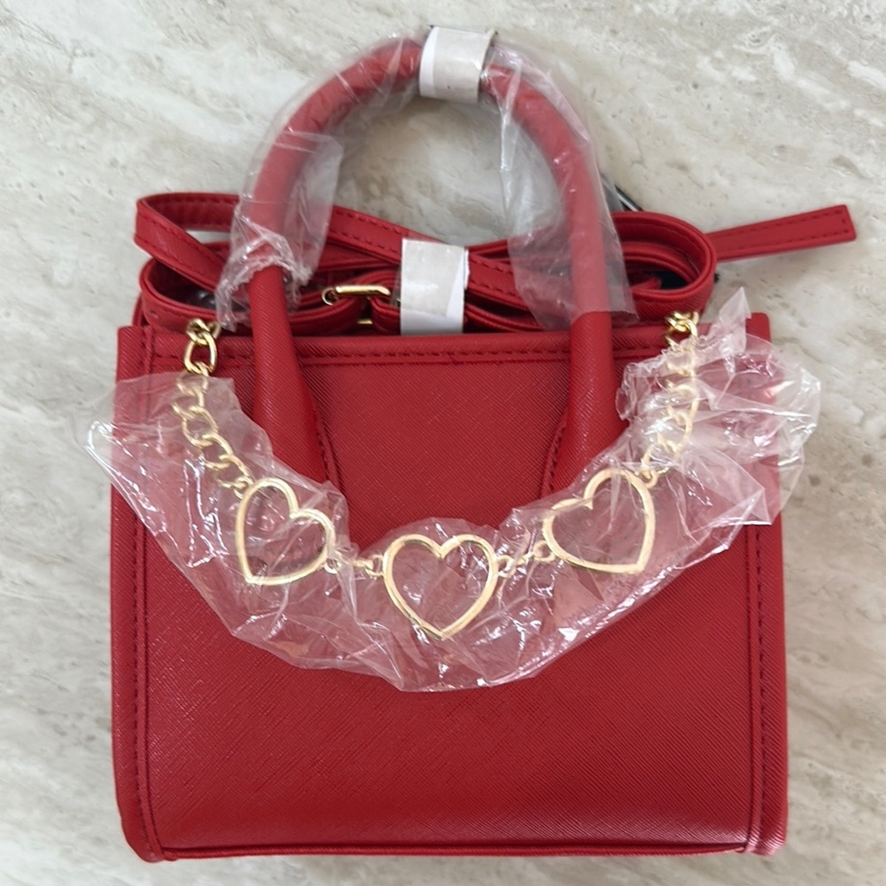 NWT: Red and Gold Crossbody Bag with Romantic Lace Trim
